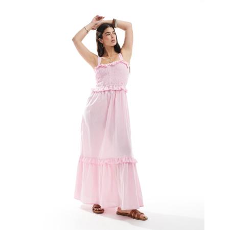 Esmee Exclusives Maxi-strandjurk met ruches, rimpeleffect en stroken in roze