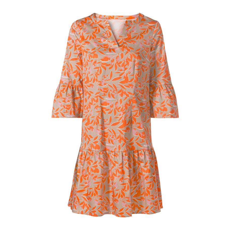 heine heine Jurk donkerbeige / oranje / rosé / wit -