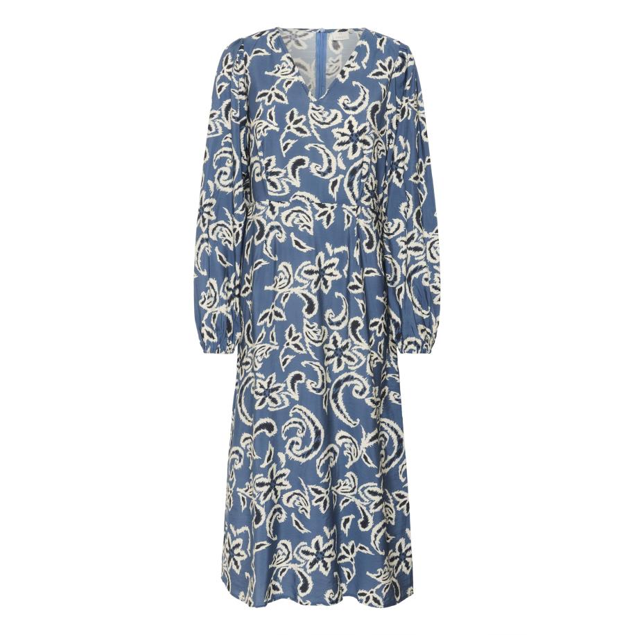 Kaffe Kaffe Jurk Dahlia duifblauw / zwart / wit -