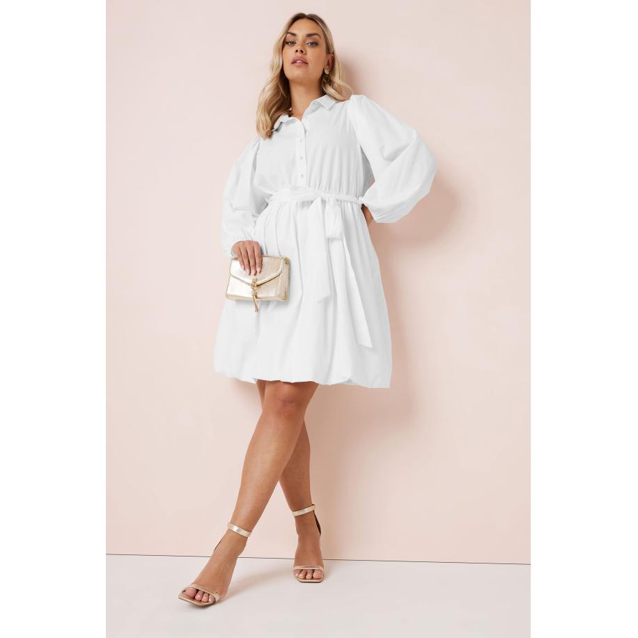 Yours Mini Overhemdjurk Van Katoen Met Elastische Zoom In Wit Size 66-68 Wit