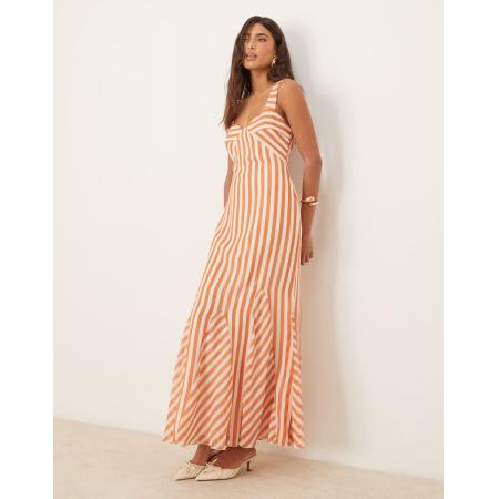 ASOS DESIGN Maxi jurk met cami bandjes, godetplooien en strepen in oranje-Veelkleurig