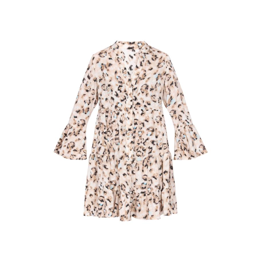 Faina faina Blousejurk camel / ecru / pastelblauw / antraciet -
