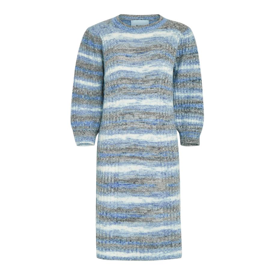 Minus minus Gebreide jurk Misja blauw / basaltgrijs / wit -