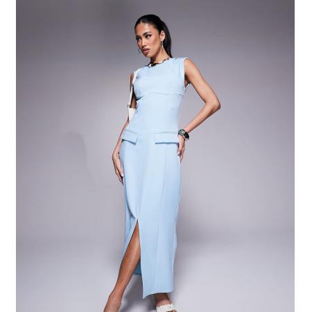 Kaiia Exclusives Elegante maxi-jurk met zakdetail, kapmouwtjes en split aan de voorkant in blauw