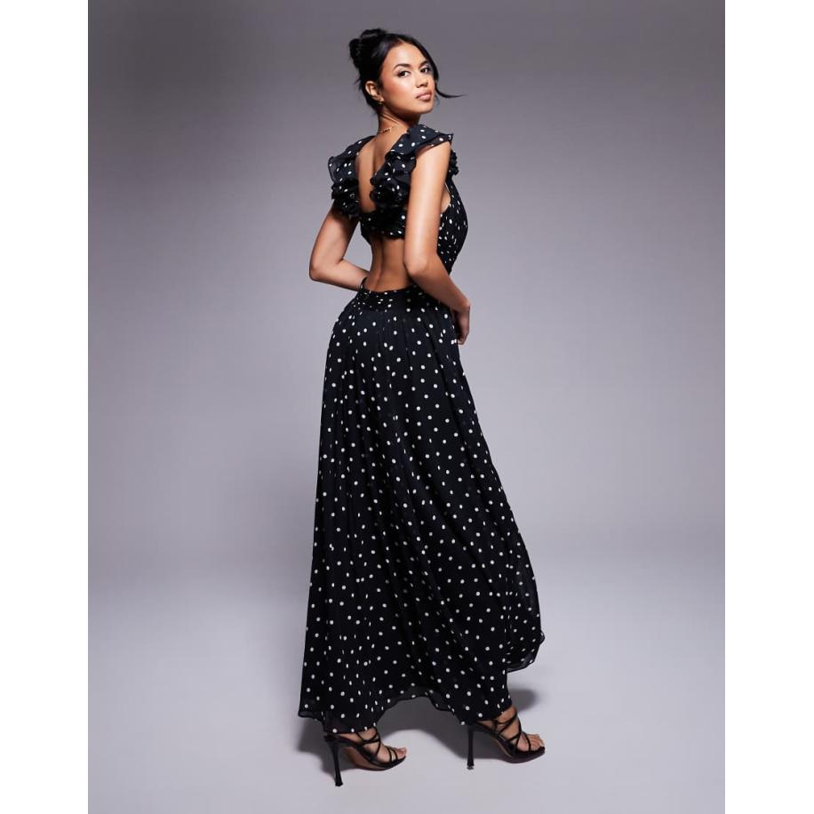 Forever New Maxi jurk met rozetten en stippen-Zwart Zwart