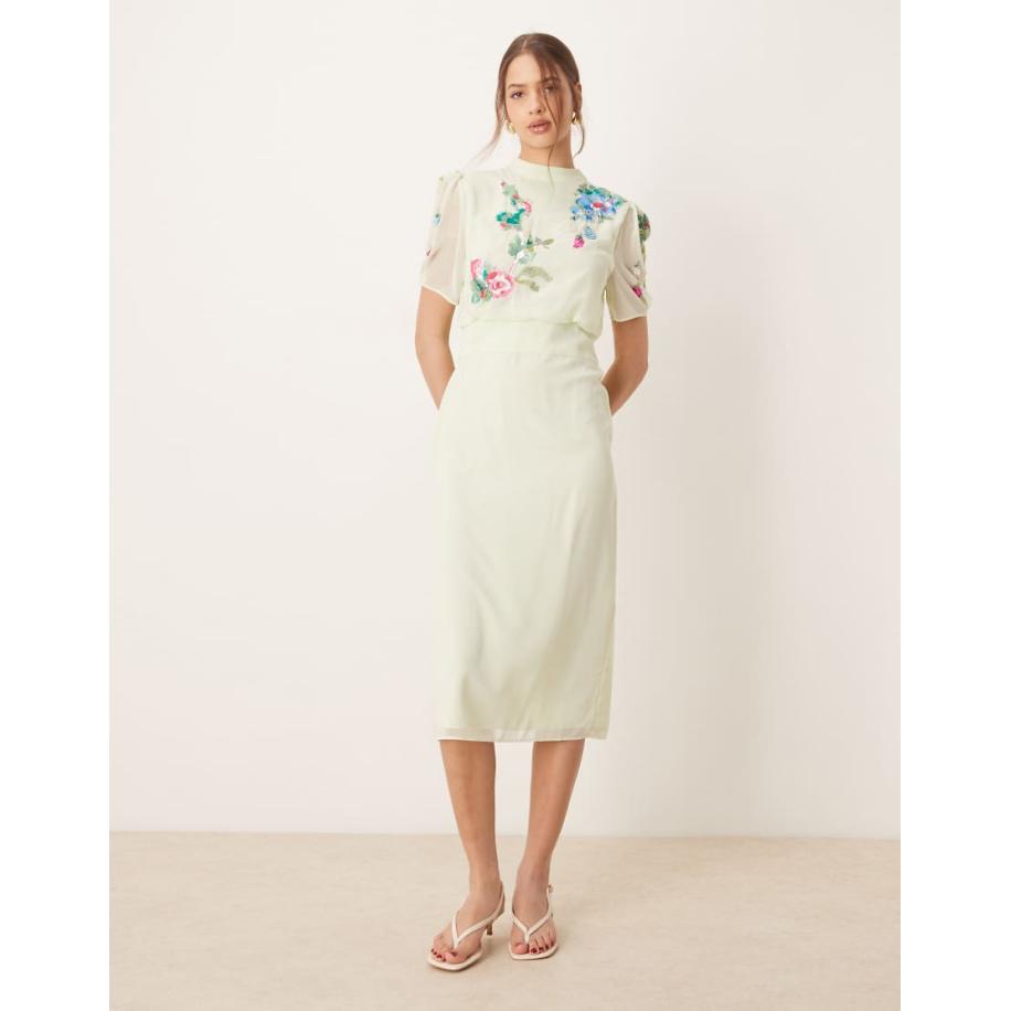 Hope & Ivy Midi jurk met versiering en strikken aan de achterkant in mintgroen Groen