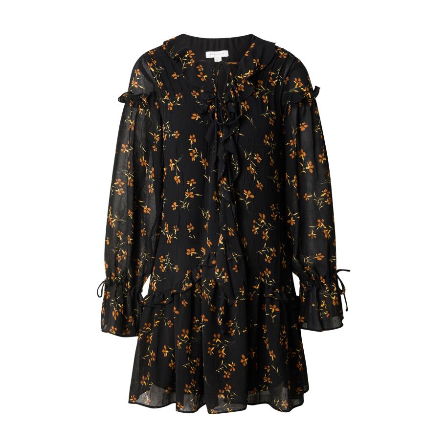 TOPSHOP Jurk Poet geel / olijfgroen / oranje / zwart Zwart