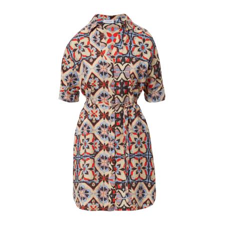 Comma COMMA Blousejurk beige / lichtblauw / rood / zwart