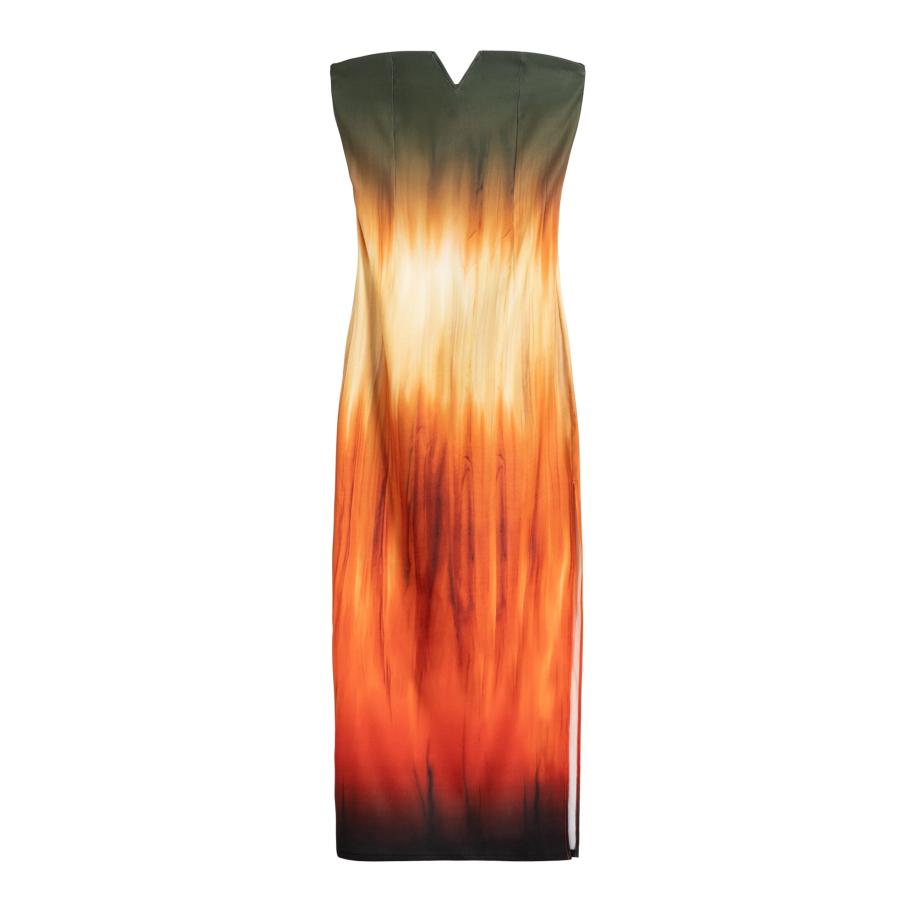 Bershka Bershka Jurk geel / donkergroen / donkeroranje / zwart -