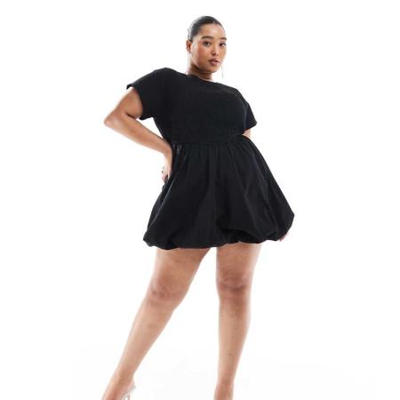 Renee Studio Plus Exclusives Mini-jurk van katoen met korte mouwen en pofrok in zwart