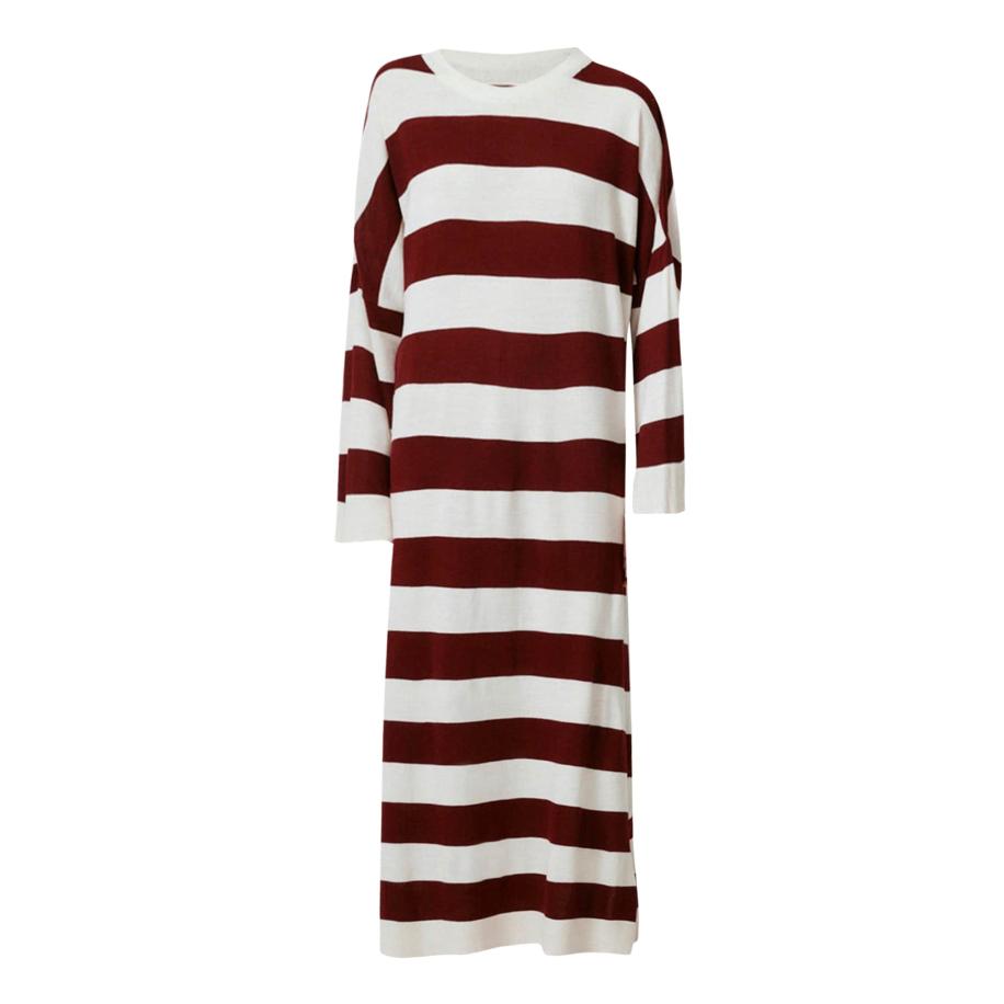 Touche Prive Touche Prive Gebreide jurk roestrood / wit -