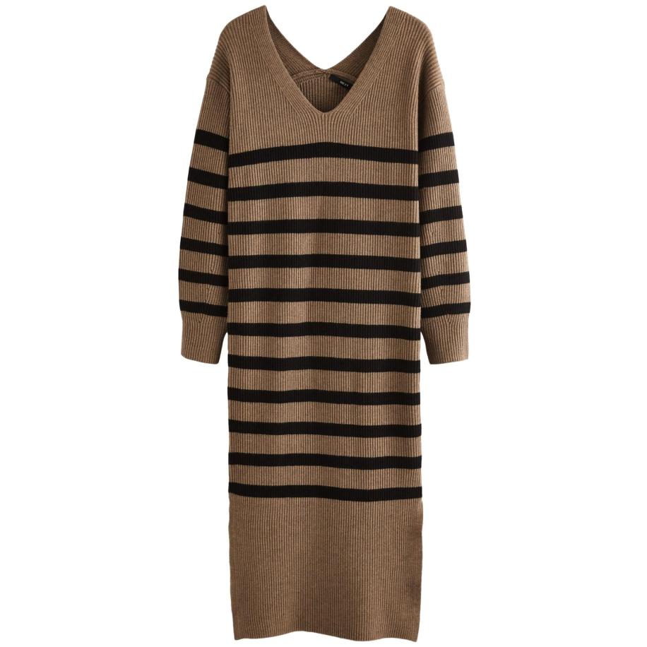 Next Next Gebreide jurk bruin / zwart -