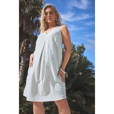 Yours Mouwloze Jurk Van Katoenmix Met Strepenprint En Plooidetail In Blauw/Wit Size 66-68