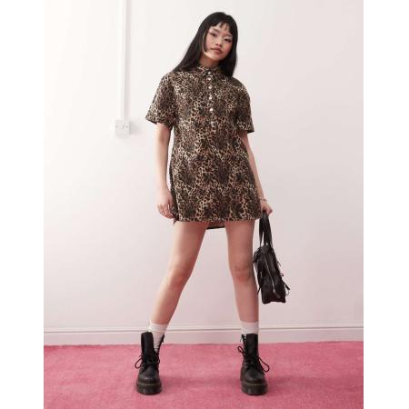 Monki Oversized overhemdjurk van keperstof in luipaardprint-Bruin