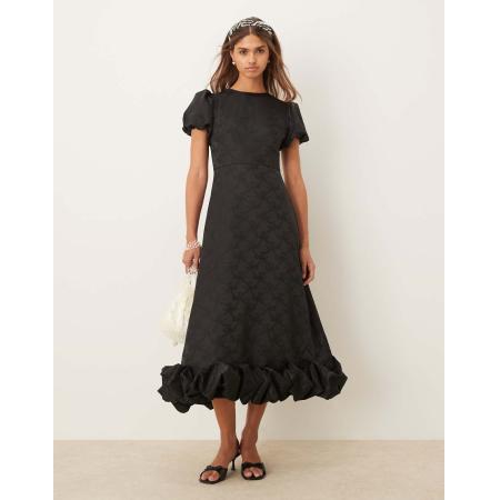 Sister Jane Maxi jurk met pofmouwen en bolle zoom in zwart