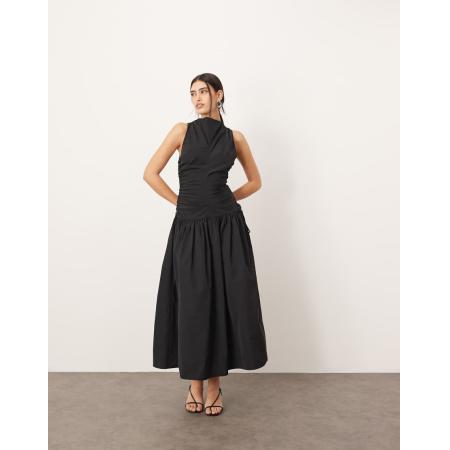 ARRANGE Maxi-jurk met verlaagde taille, gerimpeld detail en opstaande boord in zwart