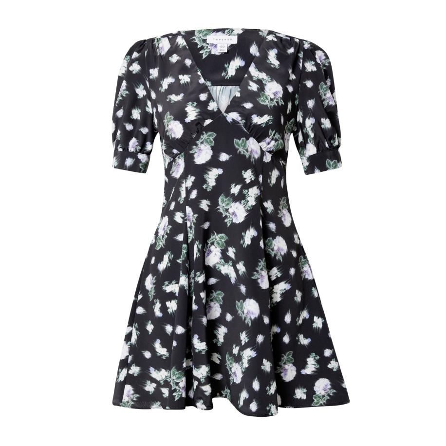 Topshop TOPSHOP Jurk Bella groen / lila / zwart / wit Zwart