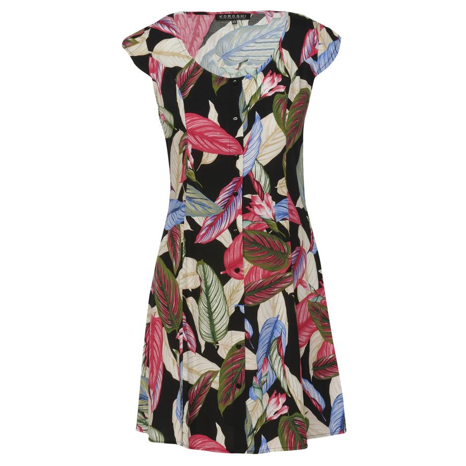 KOROSHI KOROSHI Jurk beige / groen / pink / zwart -