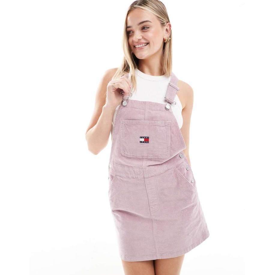 Tommy Jeans Tuinjurk van corduroy in roze met wassing Roze