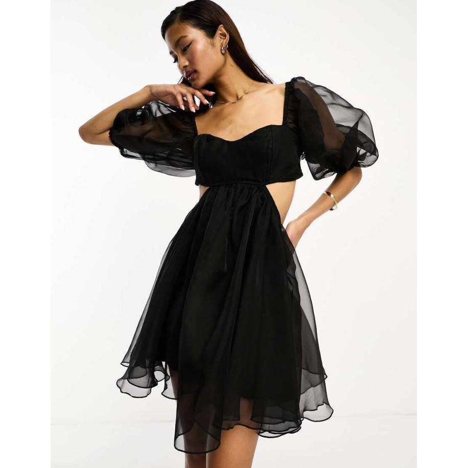 Lace & Beads Mini-jurk van organza in zwart Zwart