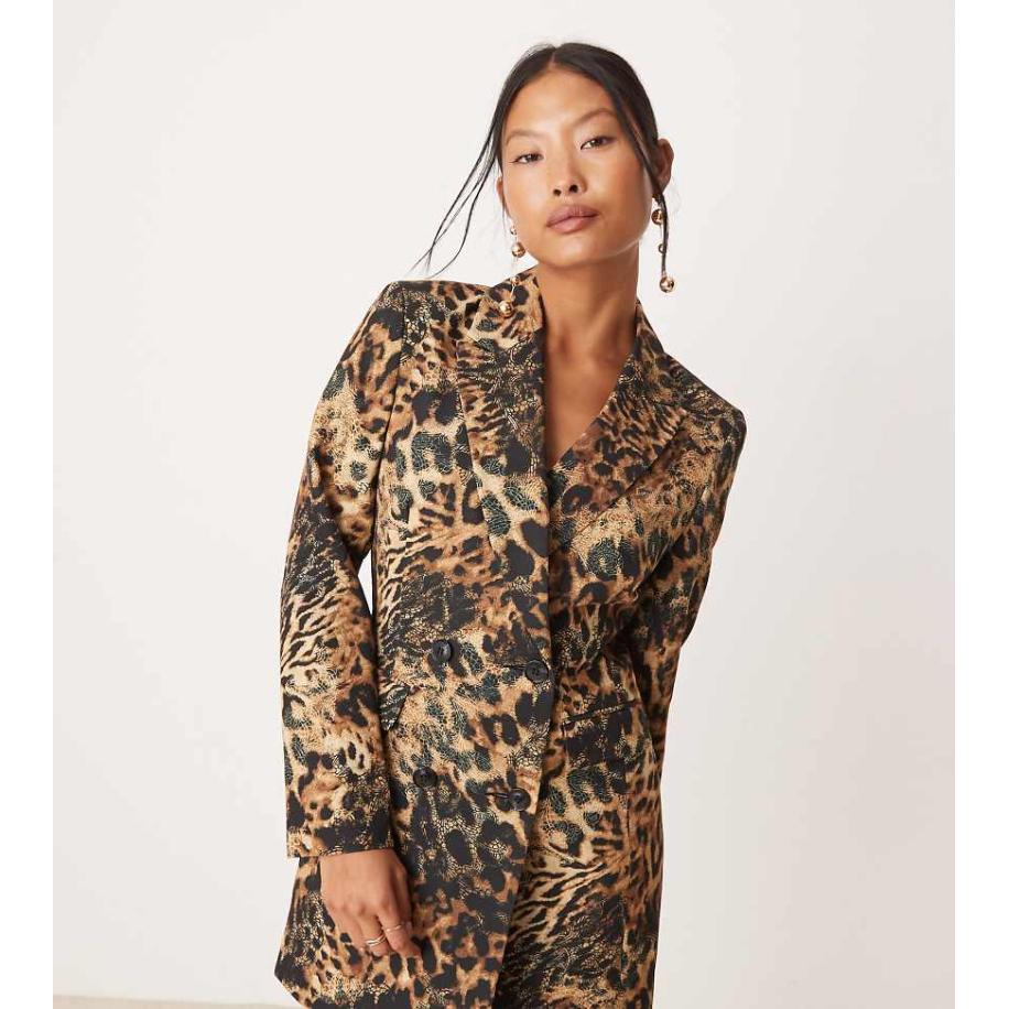 Miss Selfridge Petite Blazerjurk met lange pasvorm in dierenprint-Veelkleurig Multicolor