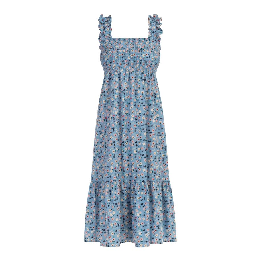 MYMO MYMO Zomerjurk lichtblauw / spar / rosa / wit -