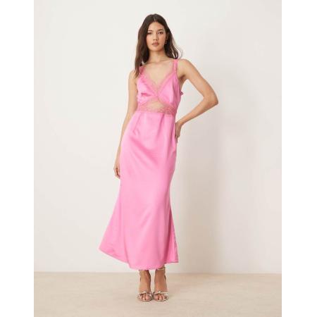 Never Fully Dressed Mimi Midaxi slipdress met uitsnijdingen en kant in roze