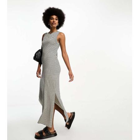 Vero Moda Tall Aware Mouwloze gestreepte maxi jurk in zwart-wit