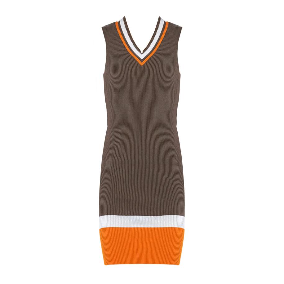 Dandalo Dandalo Gebreide jurk kaki / oranje / wit -