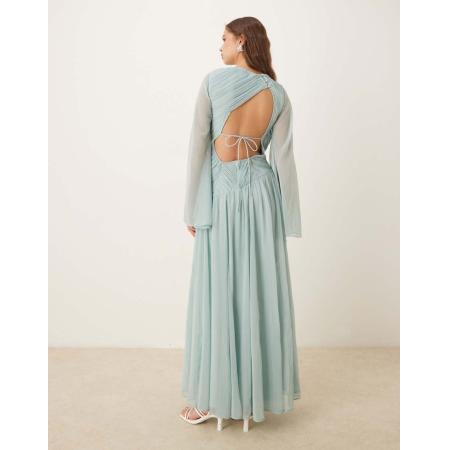 ASOS DESIGN Asymmetrische maxi-jurk met verlaagde taille en open achterkant in lichtblauw