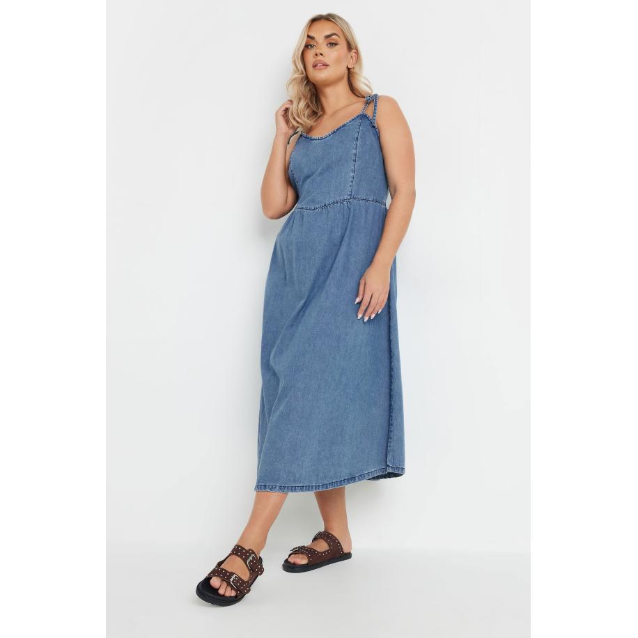 Yours Denim Midijurk Met Strikbandjes In Blauw Size 58-60 Blauw