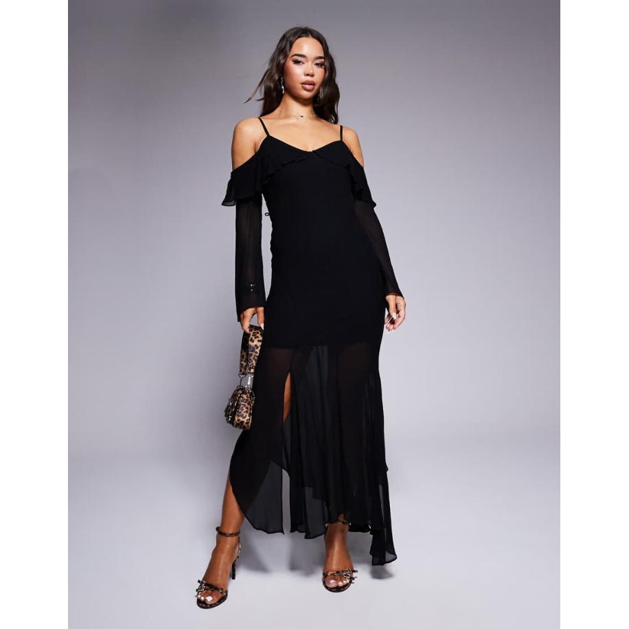 Forever New Maxi-jurk met ruches in zwart Zwart
