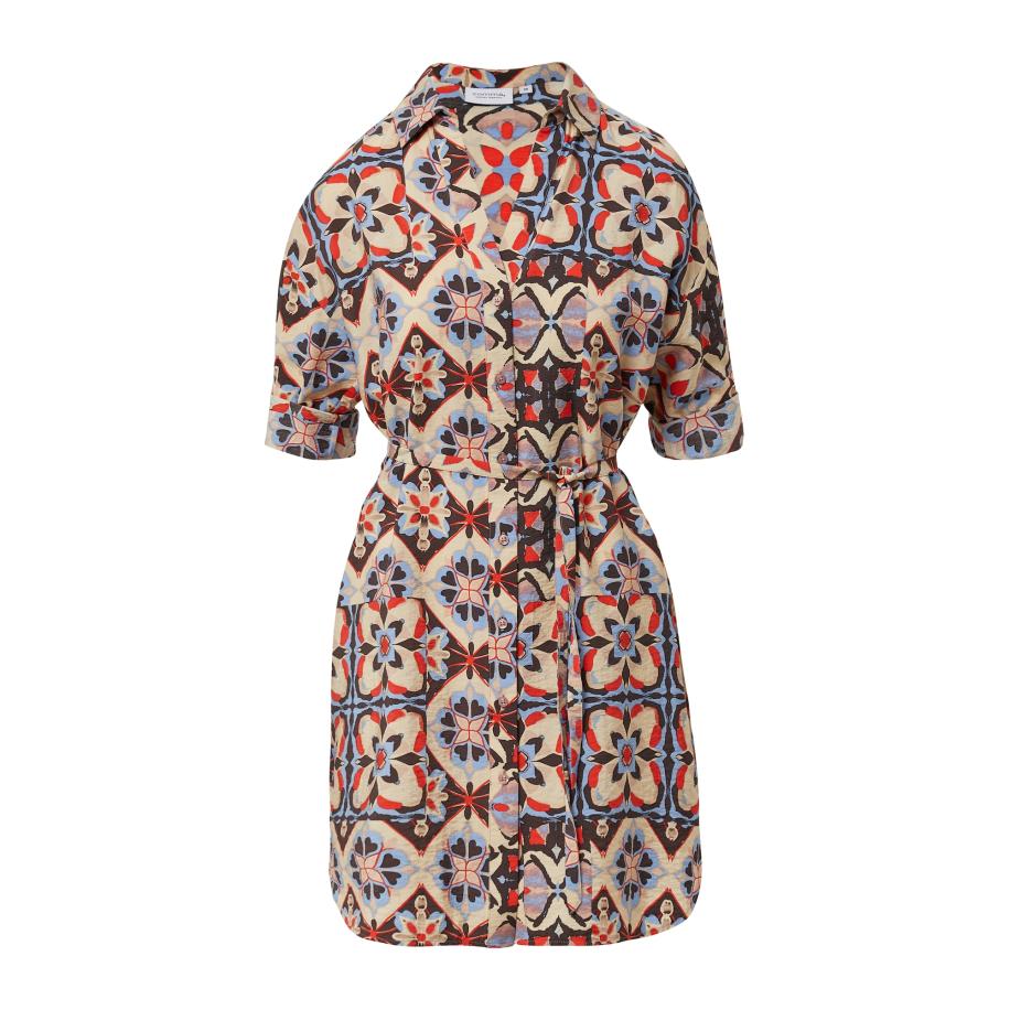 Comma COMMA Blousejurk beige / lichtblauw / rood / zwart -