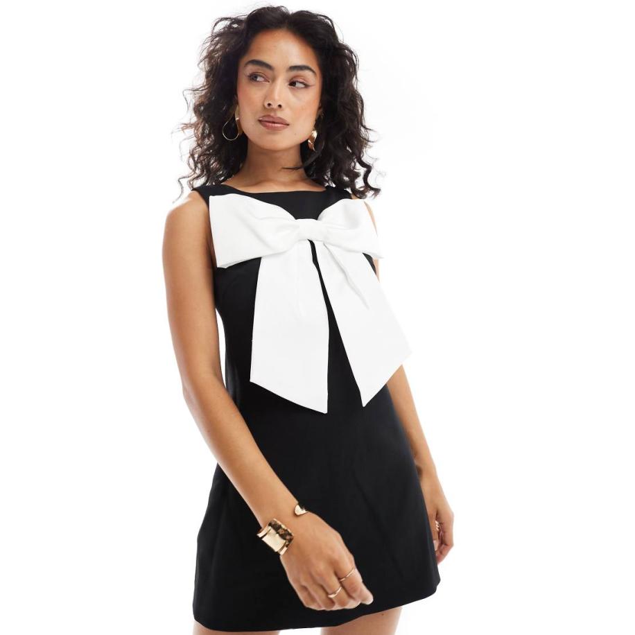 Forever New Mini jurk met kleurvlakken en strik in zwart Zwart