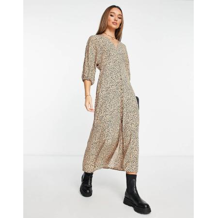 Mango Midi-jurk met V-hals en luipaardprint in bruin