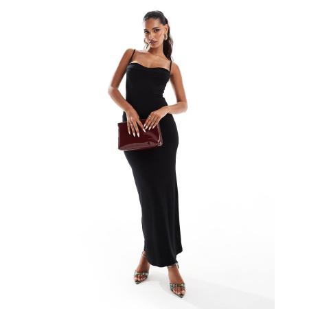 ASOS DESIGN Maxi jurk met smalle cami-bandjes en naden aan de buste in zwart