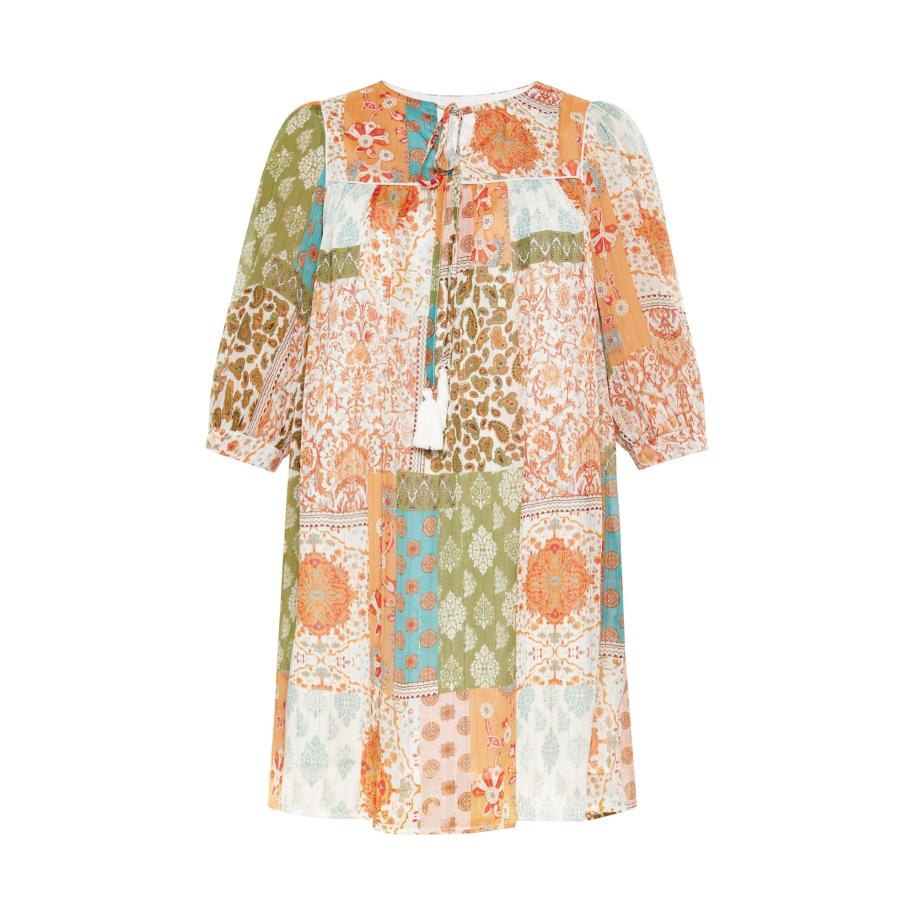 Usha usha FESTIVAL Blousejurk olijfgroen / mandarijn / pasteloranje / wit -