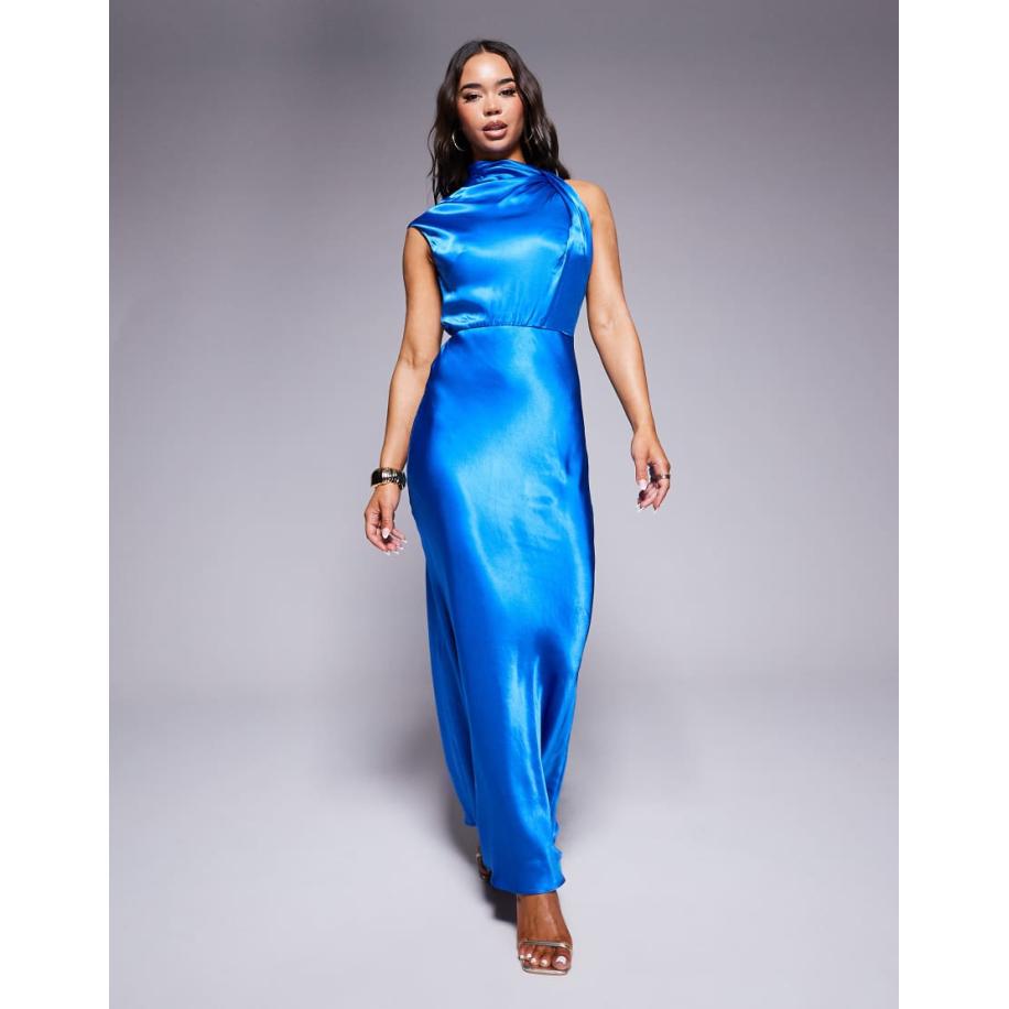 Forever New Hoogsluitende satijnen maxi-jurk in blauw Blauw