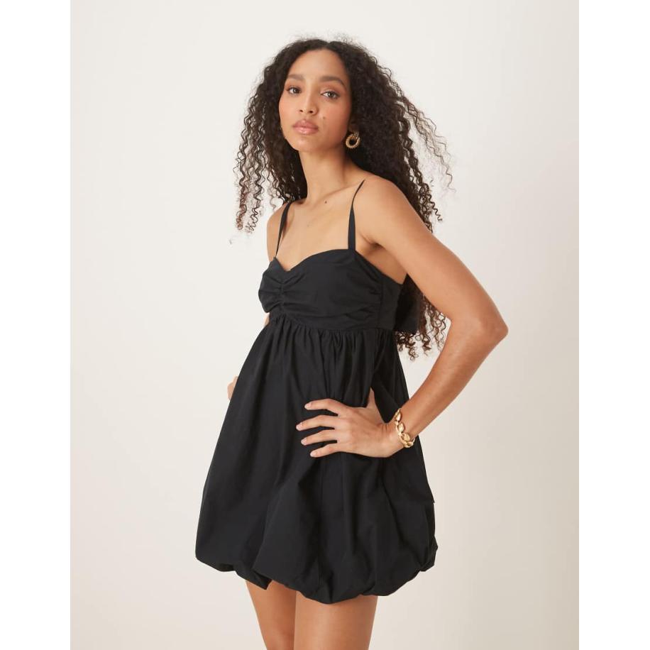 Abercrombie & Fitch Babydoll mini jurk met pofrokje in zwart Zwart