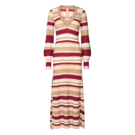 Odd Molly Gebreide jurk You Make Me Warm kaki / sering / donkerrood / wit