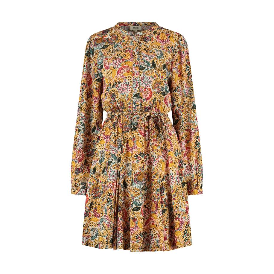 Shiwi Shiwi Jurk Josette turquoise / mosterd / koraal / wit -