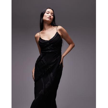 Topshop Premium Midi slipdress met onafgewerkte naden in zwart