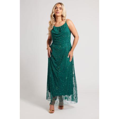 Luxe: Ultimate Embellishment Luxe Curve Smaragdgroene Handversierde Maxijurk Met Bloemenmotiefsize 44