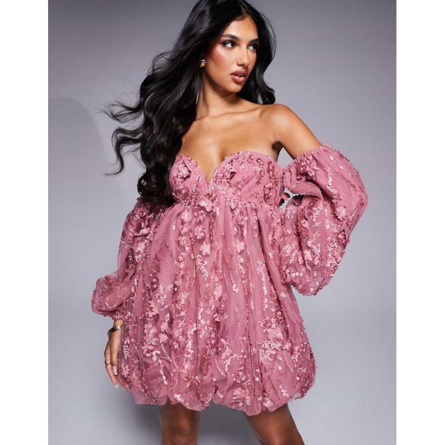 ASOS LUXE embellished lace bandeau bubble mini dress in rose-Veelkleurig Multicolor