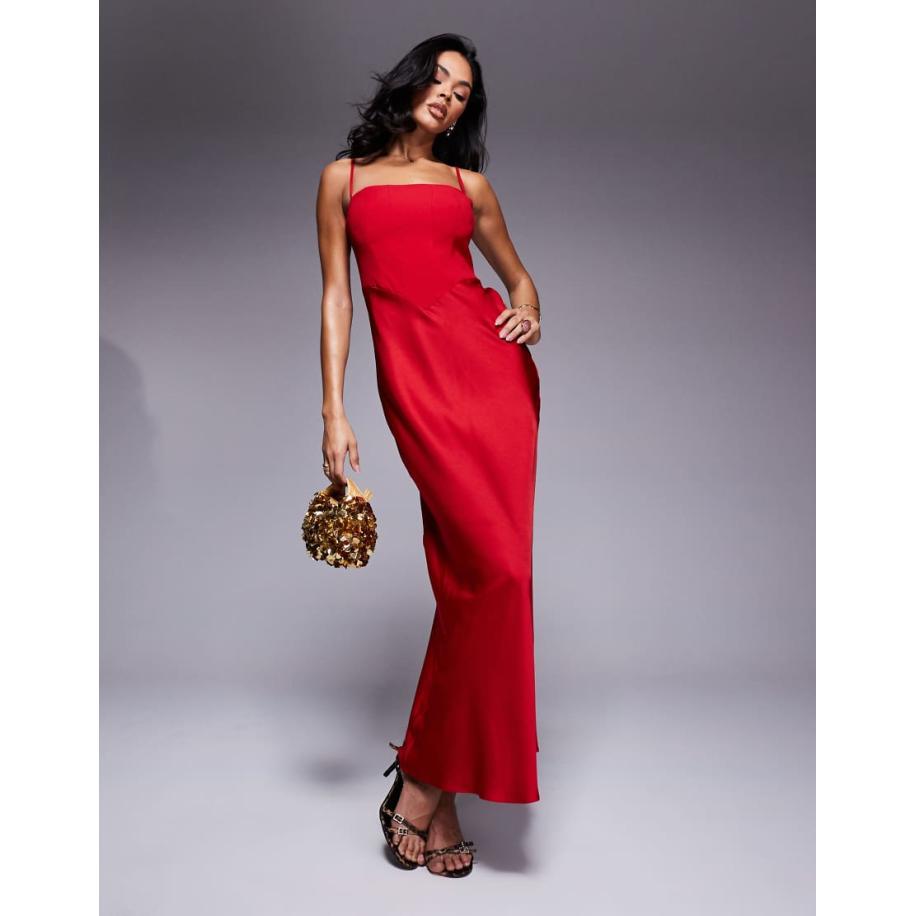 Forever New Maxi jurk met vierkante hals en korset in rood Rood