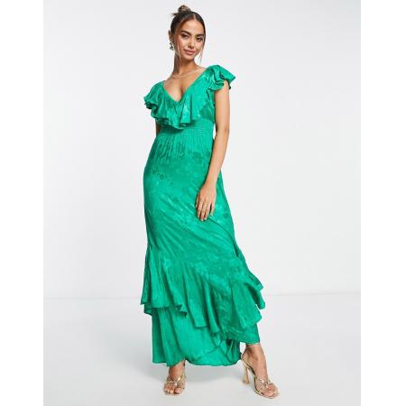 Hope & Ivy Nette maxi-jurk met ruches in levendig groen