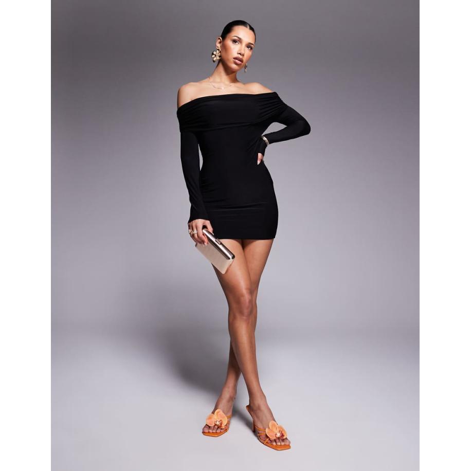 Missy Empire Bodycon mini-bardotjurk van gladde stof met omslag in zwart Zwart