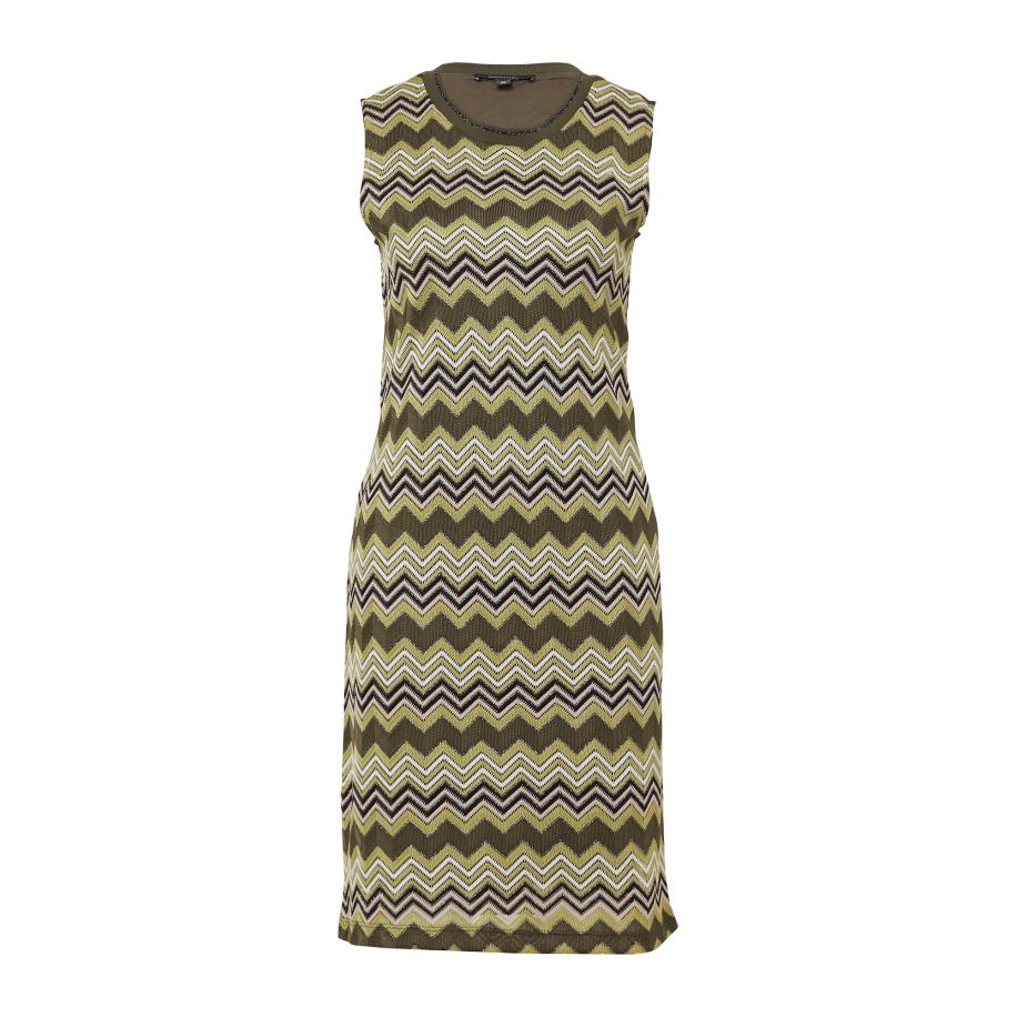 Comma COMMA Gebreide jurk kaki / olijfgroen / wit -