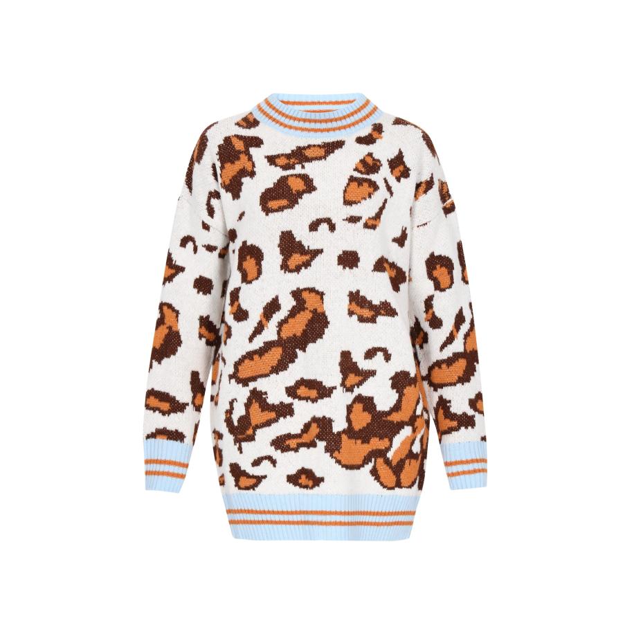 MYMO myMo ROCKS Gebreide jurk hemelsblauw / bruin / wit -