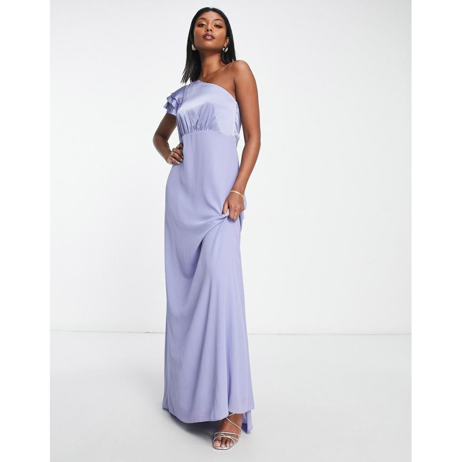TNFC Bruidsmeisjes Lange jurk met blote schouder in poederblauw Blauw
